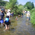 【かわらんべ講座】
毎年夏休み中には親子で川遊びを楽しむ講座も開催します。救命胴衣を着て川の流れに浮かんだり、水中眼鏡で魚を探したり、川と親しみ川の環境を知るキッカケを提供します。
